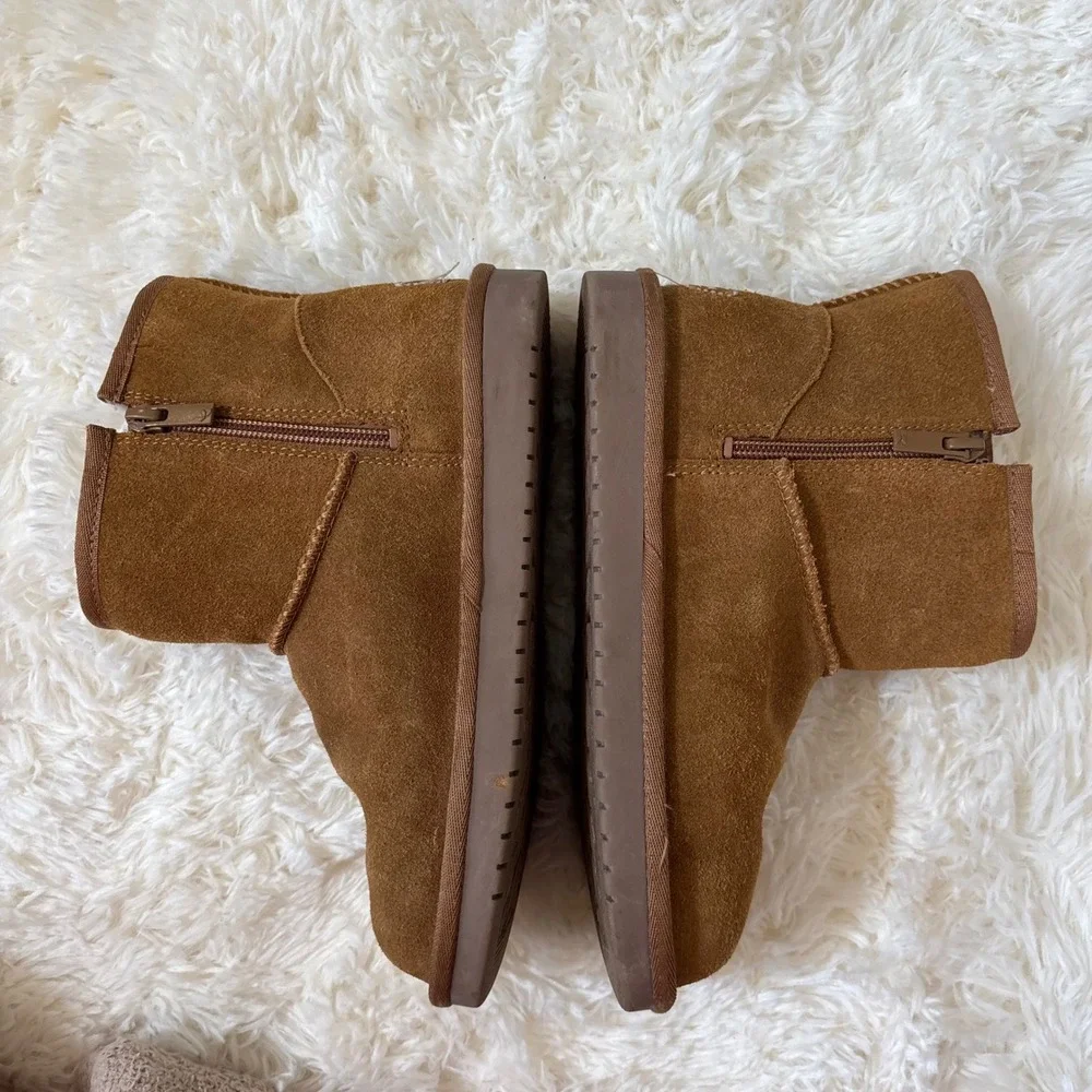 Koolaburra by UGG Victoria Short Chestnut Suede Faux Fur Zip Boots Kids Size 3